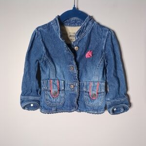 OshKosh Toddler Girls Denim Jacket Size 18 Months Blue/Pink Scalloped Lace
